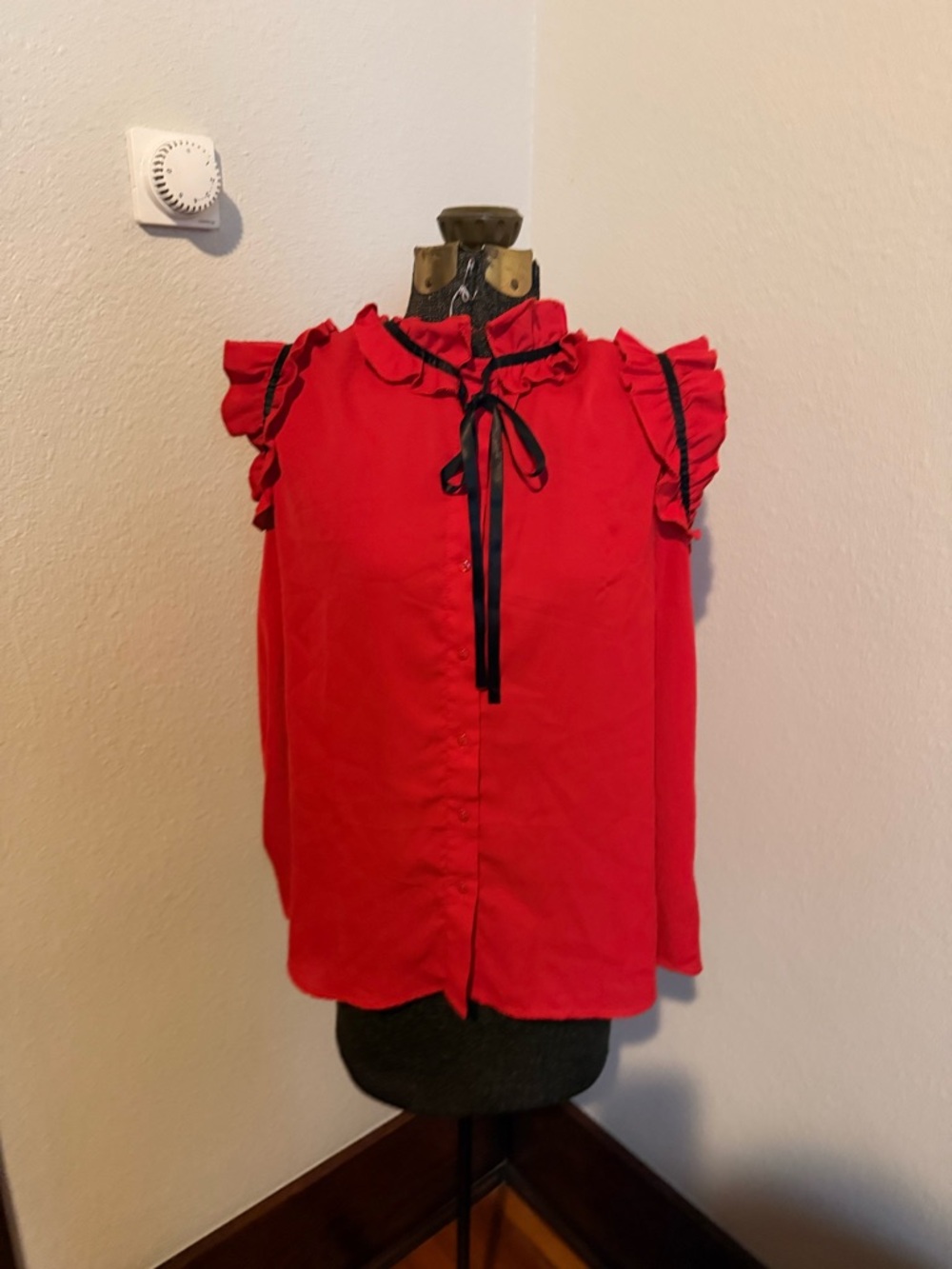 Red Ruffle Tie Blouse